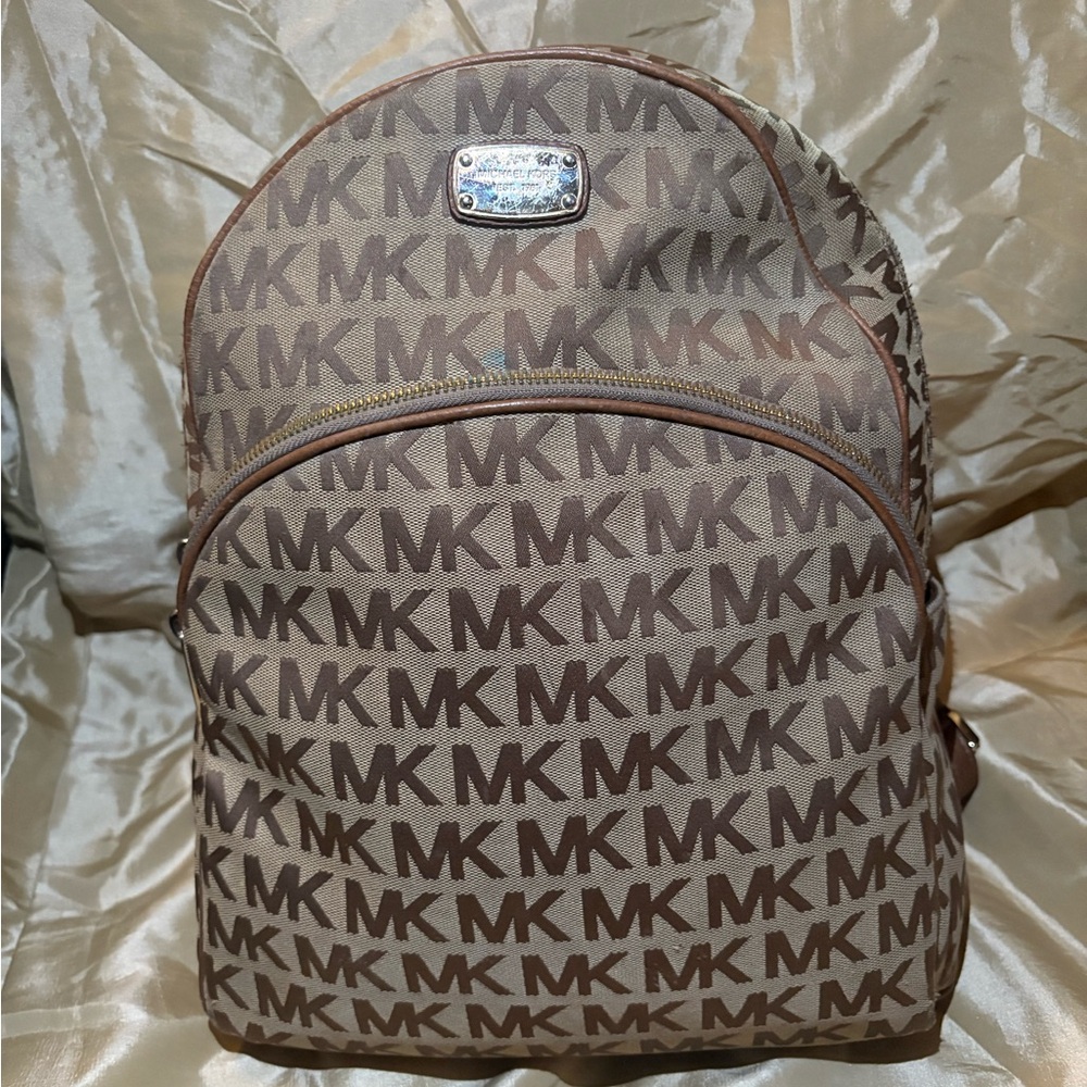 Michael Kors Logo Print Tan Backpack